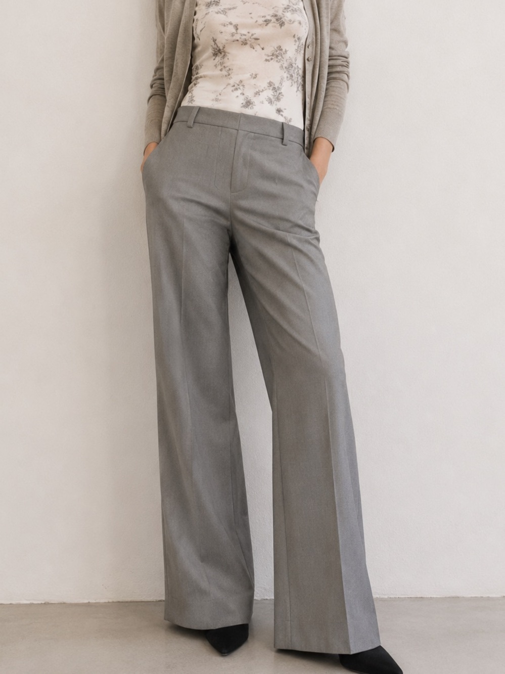 Body By Victoria The Bridget Fit High Waist Wide Leg Charcoal Slacks Pant 8 Tall